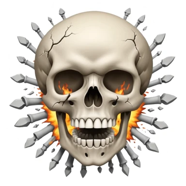 

Skull exploding into a mushroom cloud; cracks/fractures surround the blast. Detached lower jaw hangs loose with visible teeth. sticker