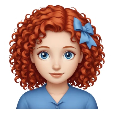 Girl with red curly hair, blue eyes and is smiling softly  sticker