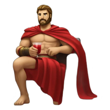 The Spartan Leonidas and his red cape with a relaxing cocktail on a sofa. sticker