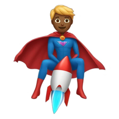 person dressed with a superhero cape but without mask is riding on a rocket sticker