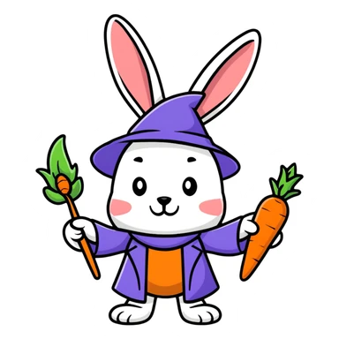 rabbit wizard with carrot wand sticker