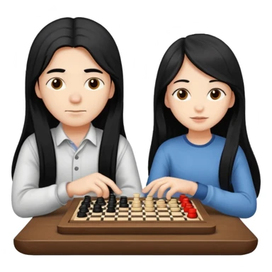 Boy and a girl with long  black hair playing checkers sticker