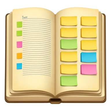open book with colored tabs or sticky notes, representing teaching materials sticker