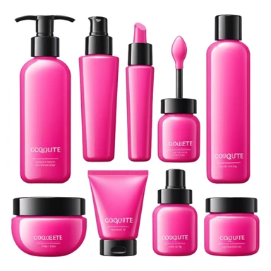 a collection of bright pink skincare and coqquette sticker