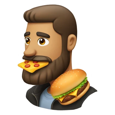 a guy eathing burger with beard sticker