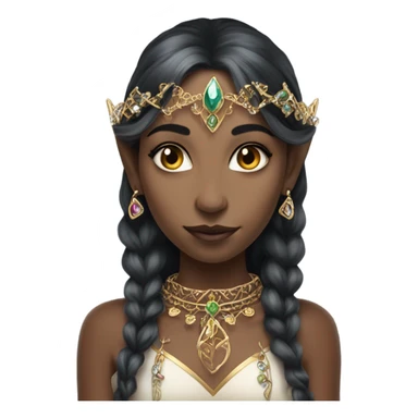 european elf princess with pointy ears, dark hair with jewellery,  sticker