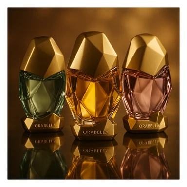 Create a cinematic, realistic 3D rendering of the Orabella fragrance bottle, matching the real design and colors, placed on a reflective surface with a sophisticated atmosphere. Emphasize reflections and luxury ambiance. sticker