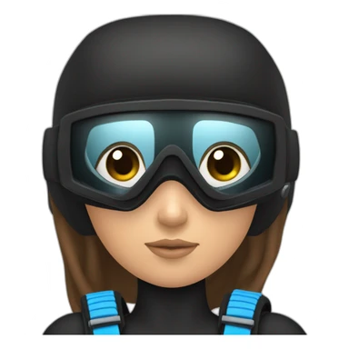 a woman with an a black scubadiver suit. she has blue eyes inside the dive mask. brown long and straight hair sticker
