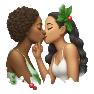 One lightskin girl and one brownskin girl kissing under mistletoe  sticker