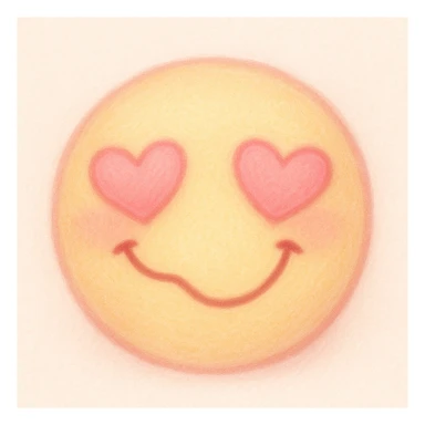 cute emoji, heart eyes, playful grin, pastel pink and yellow sticker