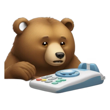 the bear is tired of pressing the phone sticker