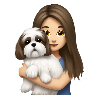 Girl Brunette  long hair, hugging her white Shih tzu sticker