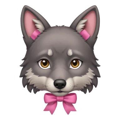 Pleading sad Face cute dark grey wolf with a pink ribbon on his ear head sticker