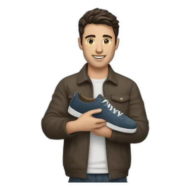 Brunette guy with a Pair of shoes in his hands  sticker
