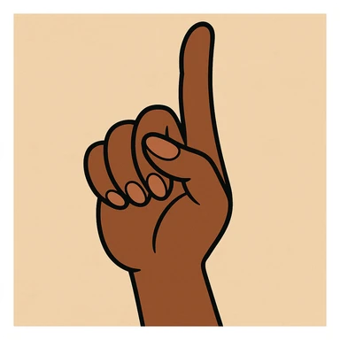 cartoon style lady's index finger pointing up, feminine hand, dark skin, plain background sticker