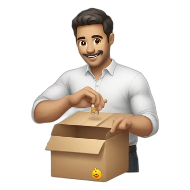 hombre blanco mostrando una caja con anillo de compromiso sticker