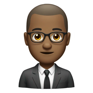 Dwayne Hunter  with small round face and suit and glasses and buzz cut and small black eyes and small gray beard and small black eyes and wrinkled forehead sticker