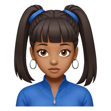 Lisa Left Eye Lopes with dark brown long ponytail hair, brown eyes, blue outfit sticker