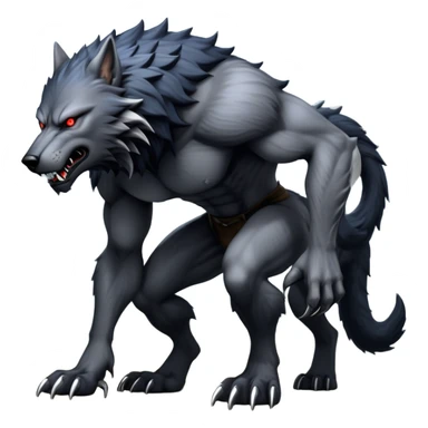 cinematic-noble-fierce-werewolf-full body on all fours-emoji, poised-and-imposing, with a tall, lean, and muscular wolfish frame inspired by the brutal, imposing shape of the beast from Berserk, fur rippling in shades of midnight black and silver, massive paws with razor-sharp claws, elongated limbs and fangs, eyes glowing with an intense, primal ferocity, reflecting the untamed power of the wild moonlit night; rendered with realism like a wolf hunched over battle ready pose ready to attack sticker