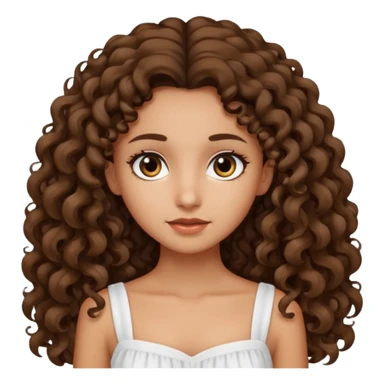 Light tanned skin girl with dark brown very long curly hair, dark eyes, white dress  sticker