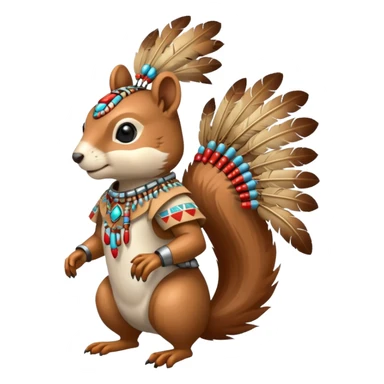 Full Robotic squirrel wearing native American regalia with feathers and beads sticker