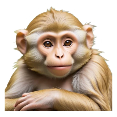Beautiful and Majestic Cheeky Macaque Portrait Emoji, Head resting in a relaxed, contented smirk with eyes half-closed in a dreamy, playful slumber, showcasing soft, gently ruffled fur and a compact, agile build, Simplified yet exquisitely endearing features, highly detailed, glowing with a soft, radiant light, high shine, serene yet mischievous, stylized with an air of refined playful charm, soft glowing outline, capturing the essence of a beautiful and majestic macaque that embodies both cheeky humor and gentle elegance! sticker
