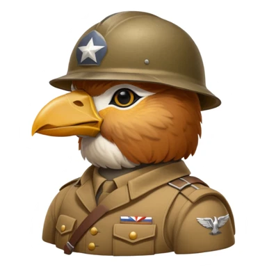 A large bird with a WW2 helmet sticker