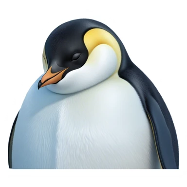 Meme-Worthy cute Sleeping Emperor Penguin Portrait Emoji, Head resting peacefully with a contented smile, showcasing luxuriously soft feathers and a serene, slumbering gaze, Simplified yet hilariously adorable features, highly detailed, glowing with a soft, drowsy polar light, high shine, relaxed and utterly lovable, stylized with an air of playful laziness, bright and heartwarming, soft glowing outline, capturing the essence of a comically sleepy emperor that feels destined to become the next viral sensation of adorable rest! sticker