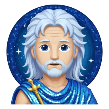 Uranus Sky God with long white hair, periwinkle sequin toga sticker