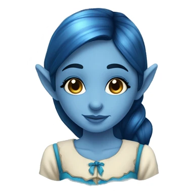 A beautiful blue skinned elf girl who has dark blue hair that shines. She has freckles on her nose and wears a cottage dress. sticker