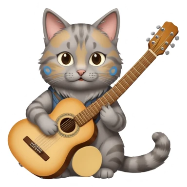 grey cat play guitar, long full body sticker