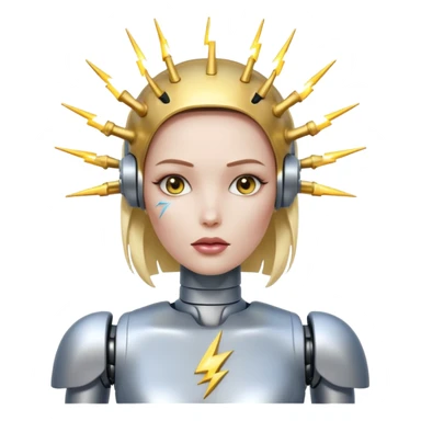 A female robot with a sexy body and lightning shooting from her brain sticker