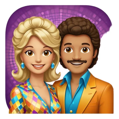 hombre y mujer bailando con ropa de disco de los 70s sticker