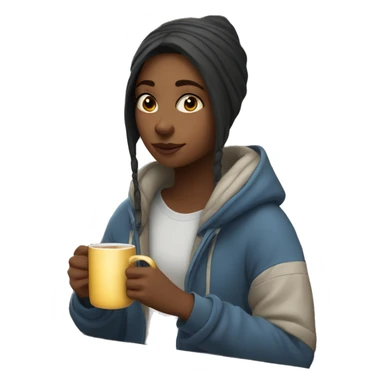 a girl with comfy clothes drinking hot tea  sticker