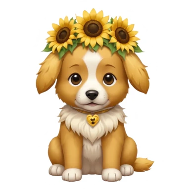 puppy sitting and with sunflower crown sticker