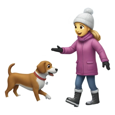 Girl playing with dog in snow with snowman nearby sticker
