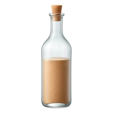 tall slender glass bottle with long neck and simple cork or screw cap, clear or frosted glass with transparent colorless liquid inside, elegant subtly curved silhouette, no label, no fruit, no extras, soft lighting, subtle shadows, emoji scale sticker