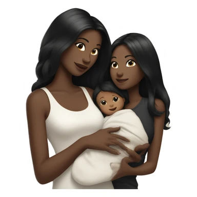 Pretty mom with blacky hair and white skin holding baby boy tall black hair with white skin  sticker