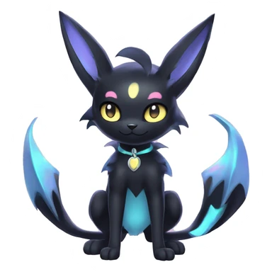 Shiny Cool Edgy pastel Black beautiful ethereal fantasy Kawaii Sona Umbreon-Noibat-Litten-Fakemon-cat-animal with edgy bat-ears black mane vtuber model Full Body sticker
