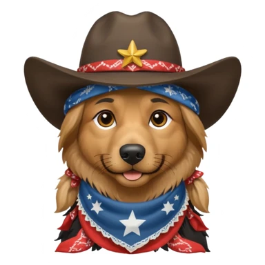 Long haired German shepherd with cowboy hat and bandana sticker