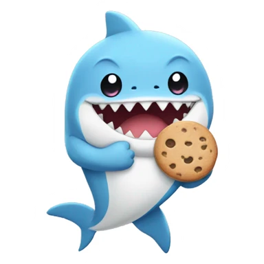 cute anime fluffy shark with paws, feet and a tail, holding a cookie sticker