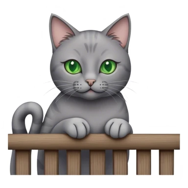 grey cat on a wooden balcony railing sticker