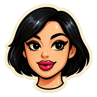 Create a Telegram-style sticker of Samsung Sam with black bob haircut, gothic makeup, and plump pink lips. Preserve the expressiveness of the face and keep a clean background. sticker