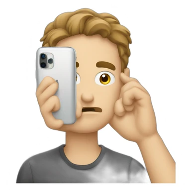 exasperated person holding a phone vertically in front of their face with one hand, closeup sticker