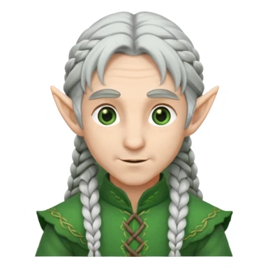 braid silver hair man elf, green cloth sticker