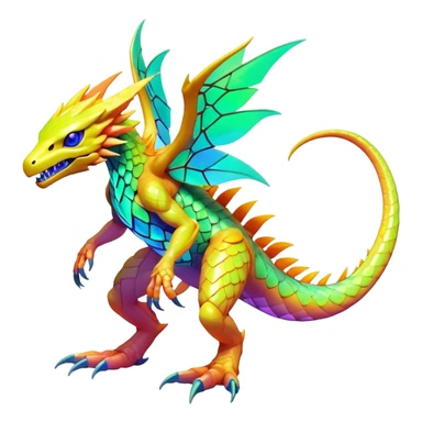 Tropical futuristic lush warm-colored neon-colored Fakémon-Digimon-creature (full body) sticker