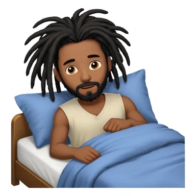 African American man with shoulder length black dreadlocks with black beard waking up out of bed sticker