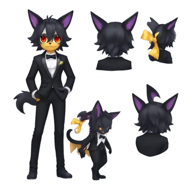 Shiny Dark Cool Edgy Black beautiful ethereal fantasy Kawaii Sona Umbreon-Litten-Fakemon-cat-animal with edgy bat-ears bow tie black emo-mane vtuber model Full Body sticker