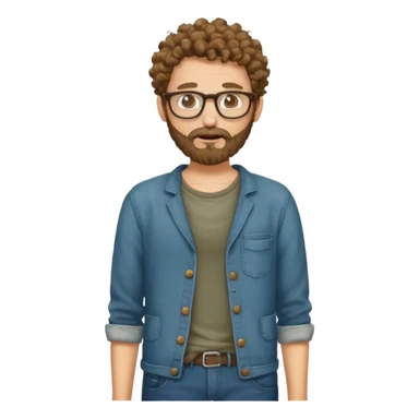 curly skinny guy with bear and glasses, poor and greedy with the pockets empty sticker