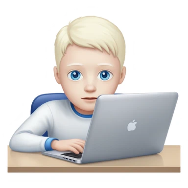 albino youtuber on samsung laptop with desk with blue eyes sticker